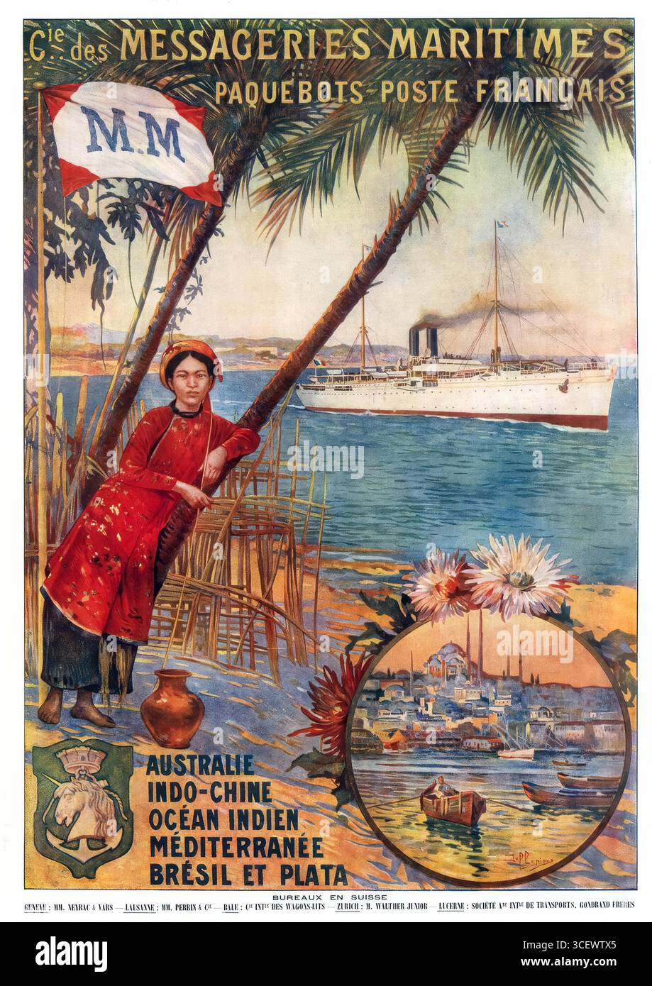 Affiche Rétro Messageries Maritimes Asie – Reproduction Publicitaire, Papier