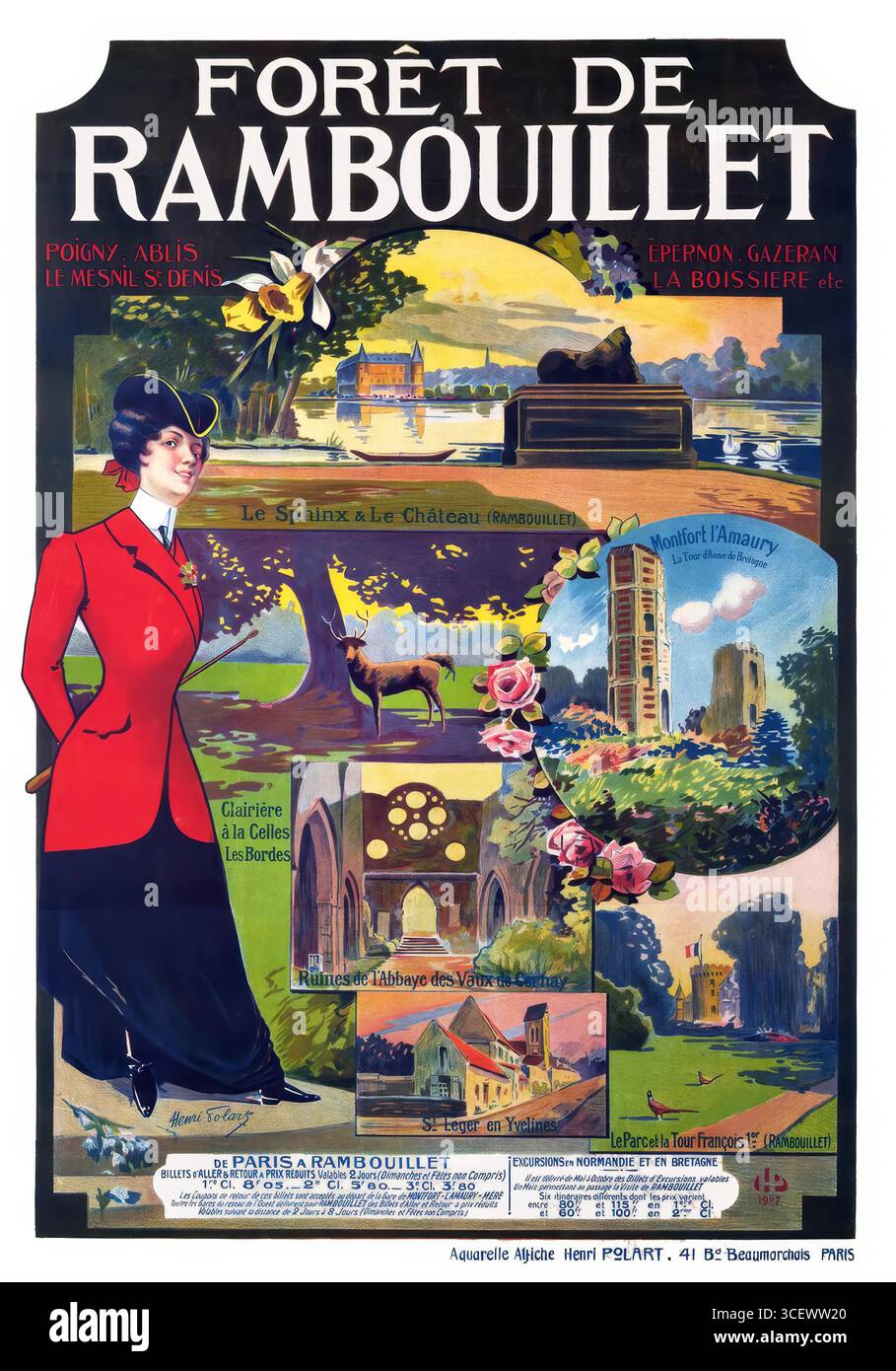 A gorgeous 1907 vintage travel poster for the Rambouillet Forest in ...