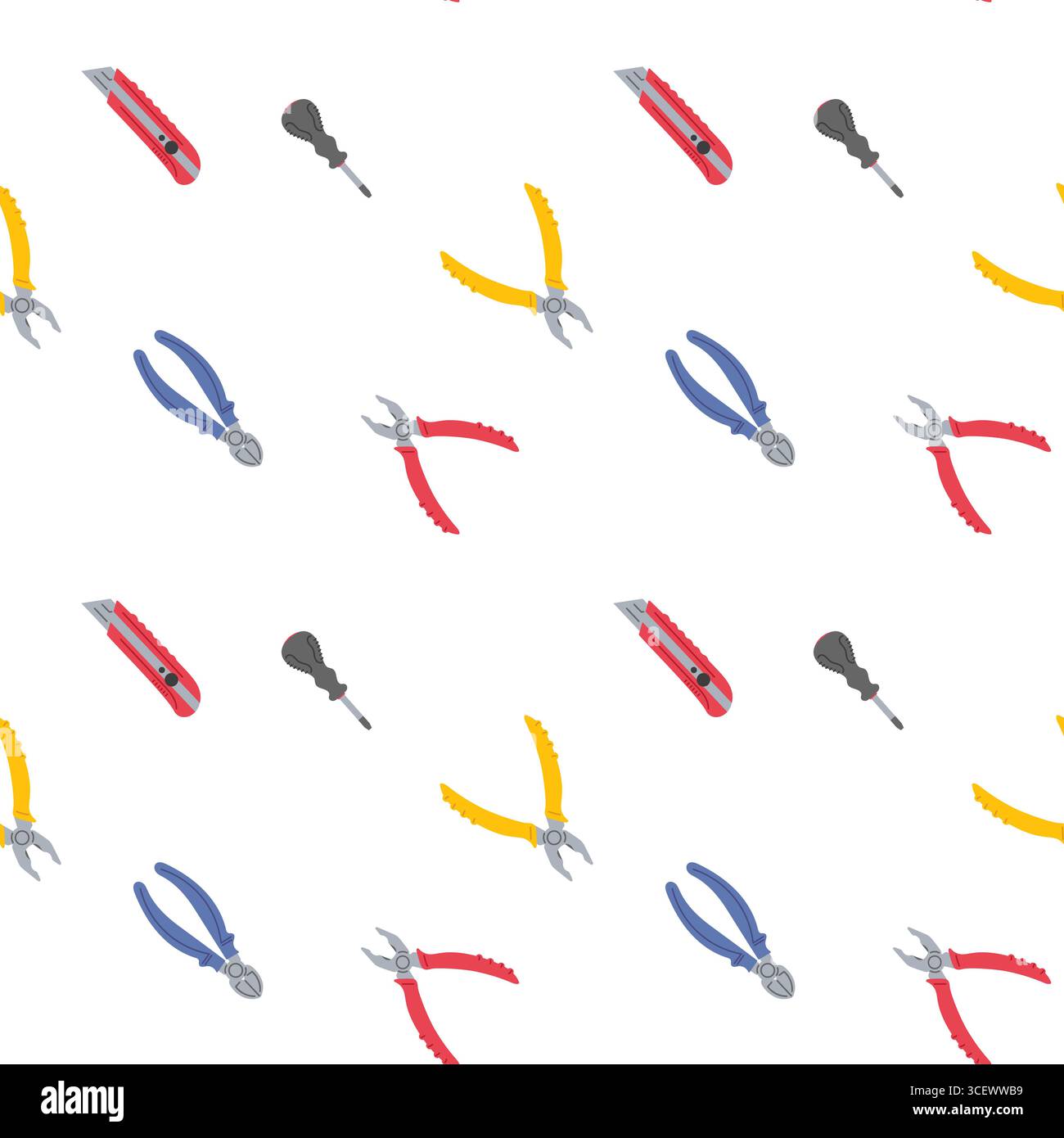 Tools in various colors scattered on a white background for creative design elements Stock Vector