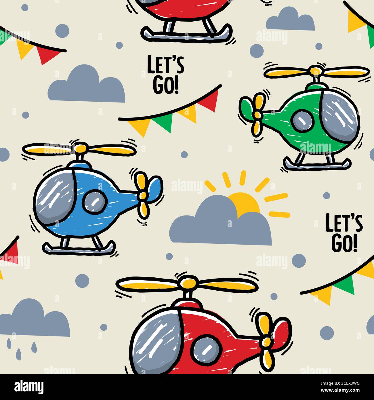helicopter seamless vector set Stock Vector