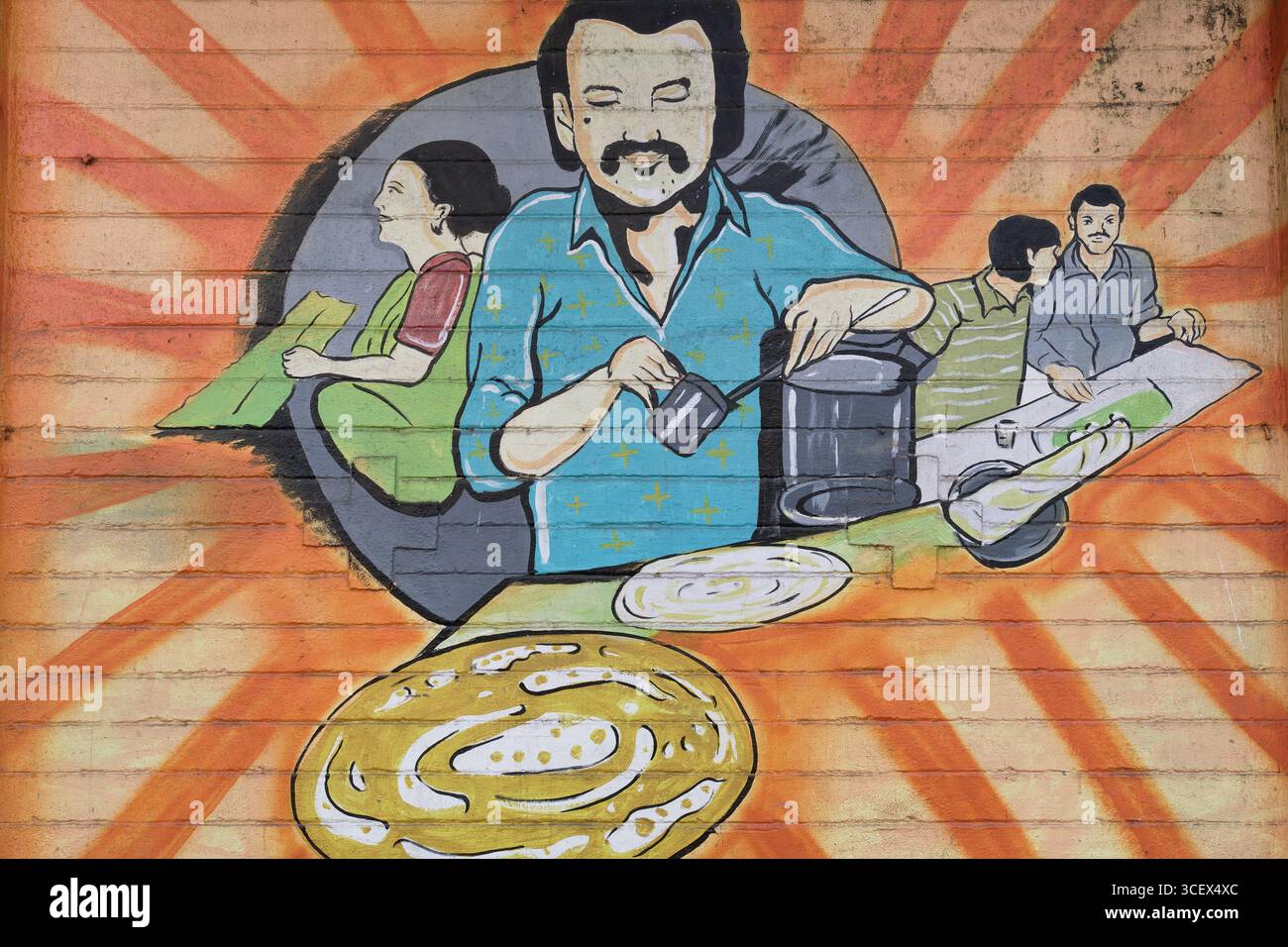 A mural in Byculla, Mumbai, India, depicting an Indian cook making a ...