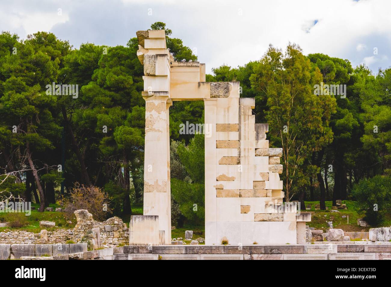 Ancient temple ruins with marble columns and stone walls at the ...