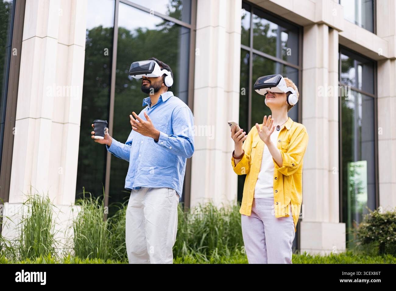 Exploring Virtual Reality Outdoors Stock Photo