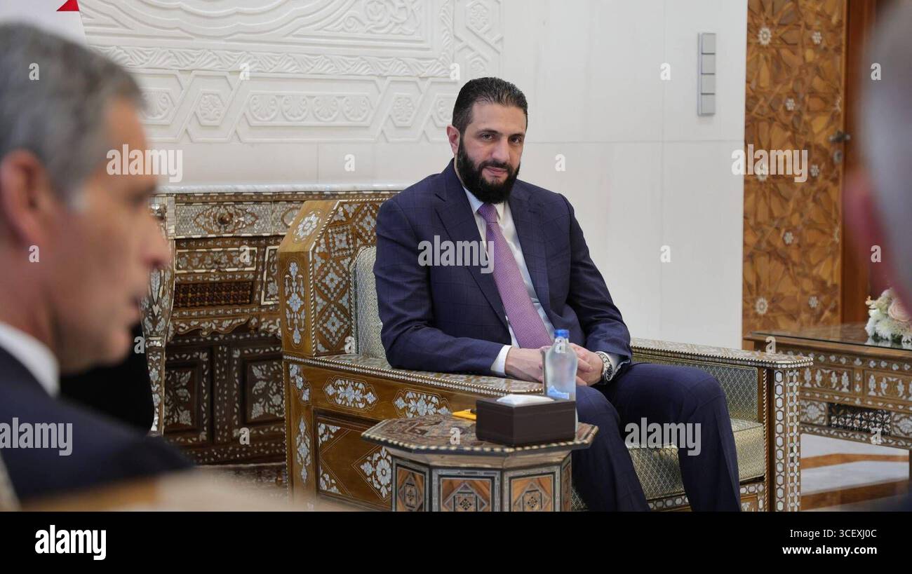Syrian President Ahmad al-Shara a receives a delegation from the CMACGM ...