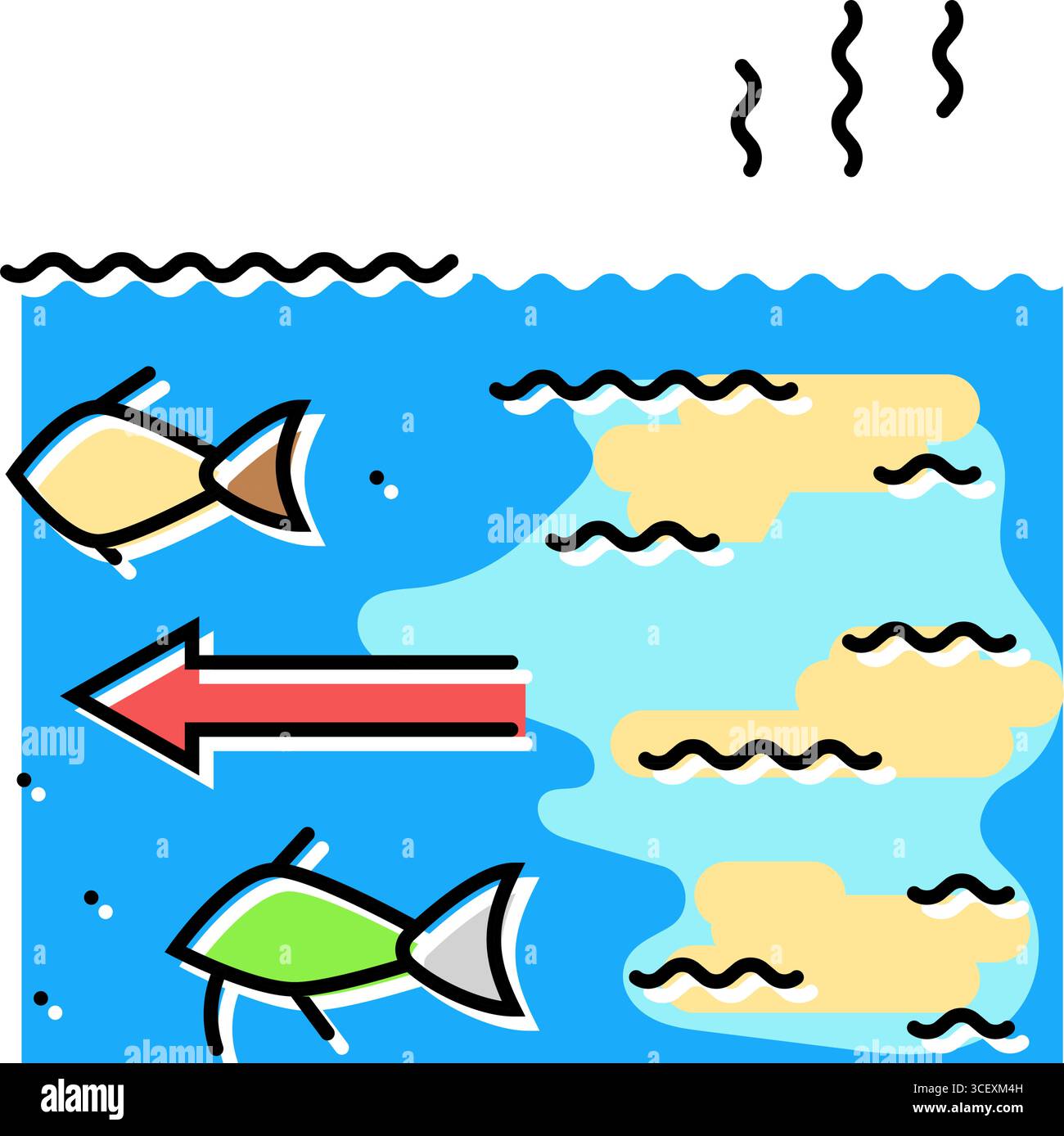 fish migration disruption pollution color icon vector illustration ...