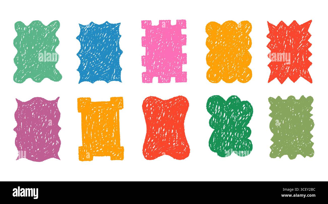 Color Square Shape Frames With Chalk Brush Texture Stock Vector