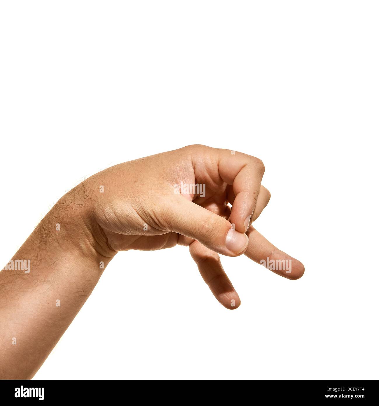 Male hand with thumb and index finger touching in side view Stock Photo ...