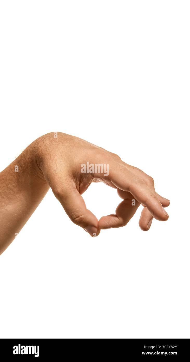 Human hand with thumb and middle forming open circular shape in side ...
