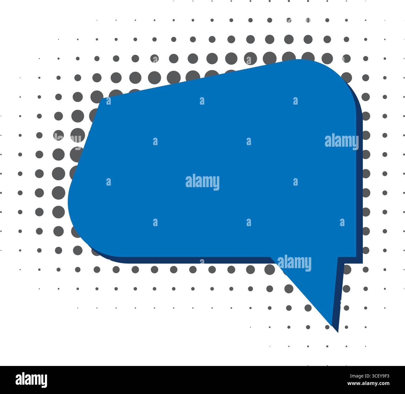 Blue bright speech bubble shape on halftone background. Comic conversational geometric template for text, graphic vector Stock Vector