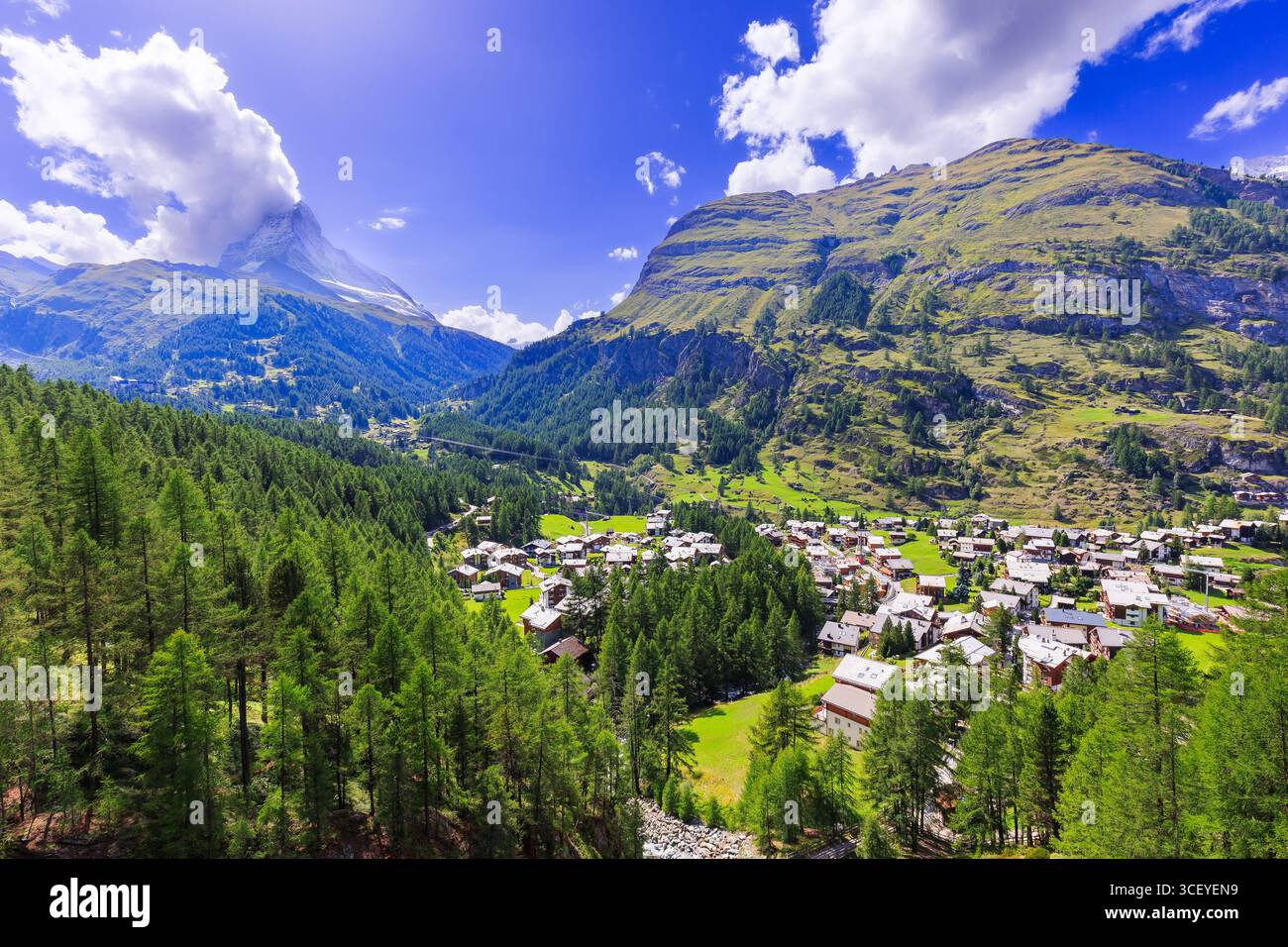Zermatt, Switzerland. Mountain landscape with the Matterhorn peak. Stock Photo