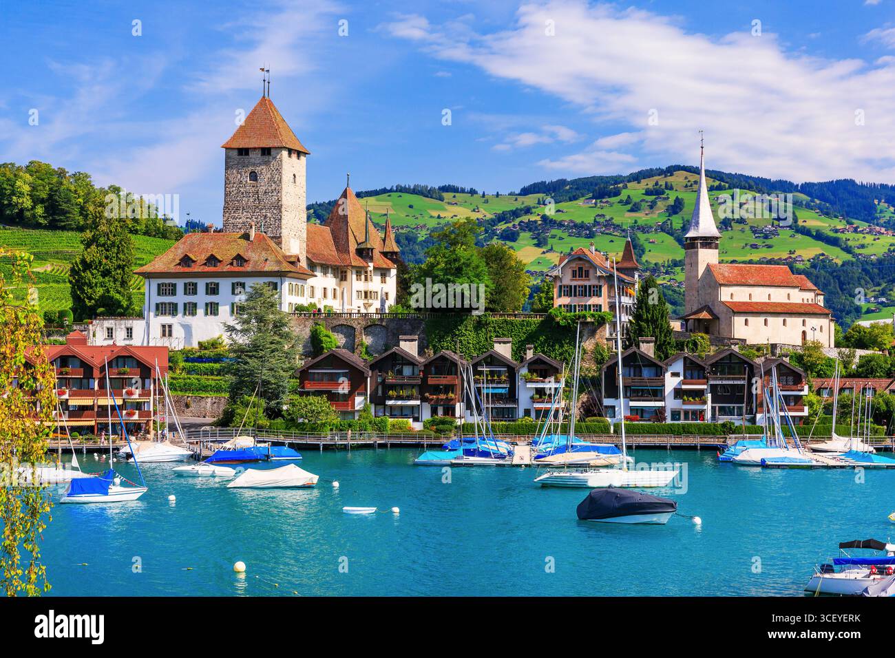 Spiez, Switzerland. Spiez castle by Thun lake in the Berner Oberland. Stock Photo