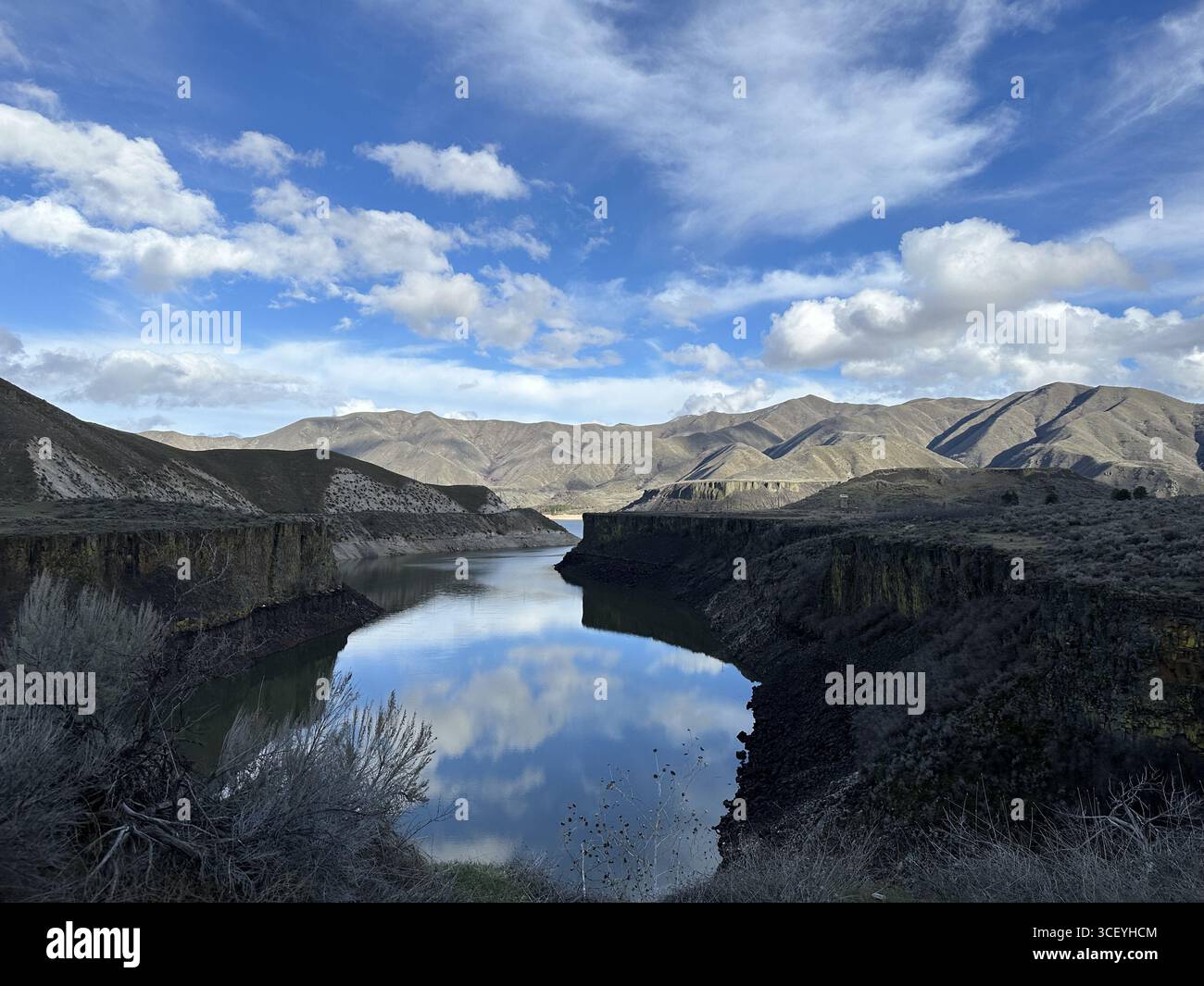 Mountains and river landscape at Lucky Peak State Park - Smartphone Captured Stock Image