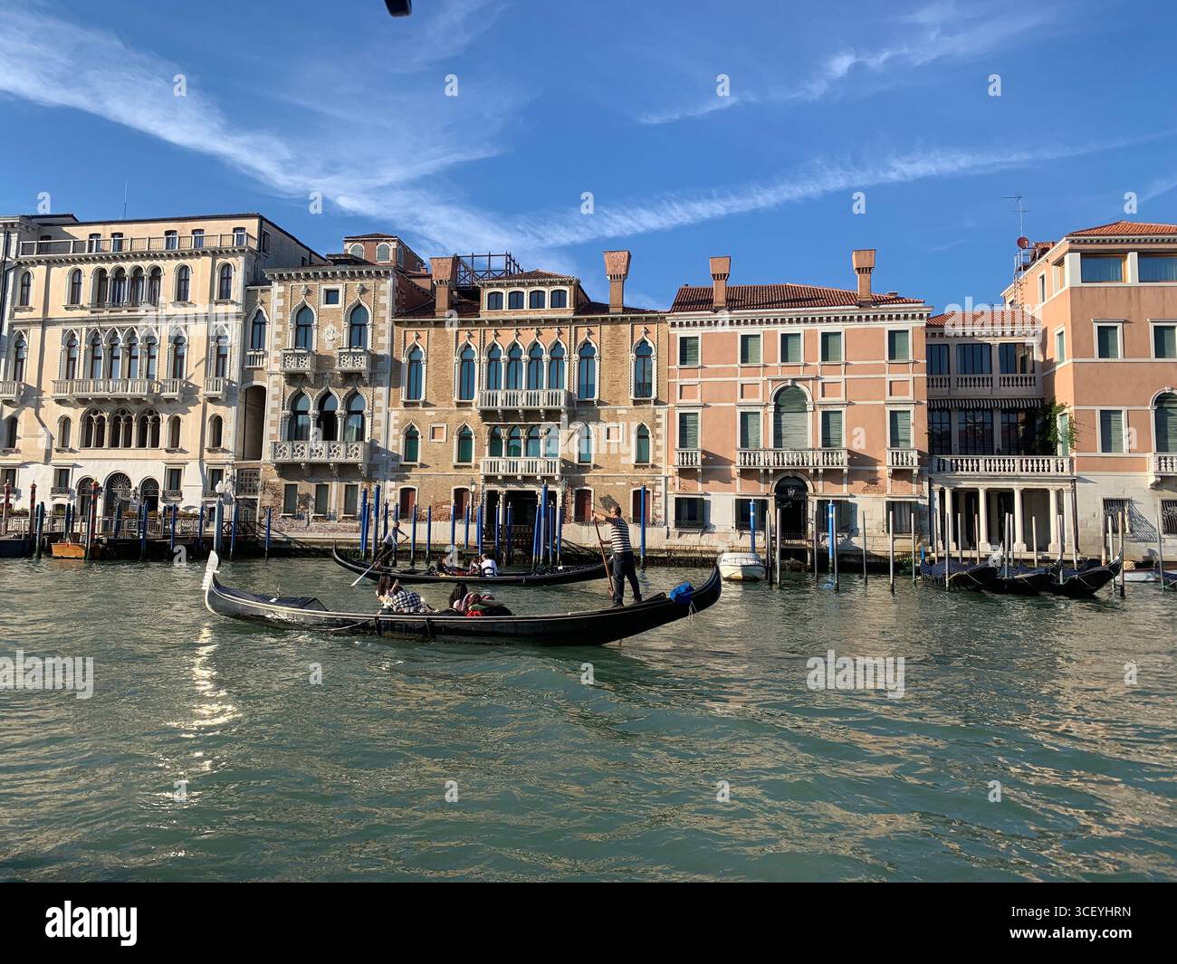 Autumn Venice, blue gondolas, view from the blue gondola onto the Canal Grande, beautiful architecture, inspiration. - Smartphone Captured Stock Image