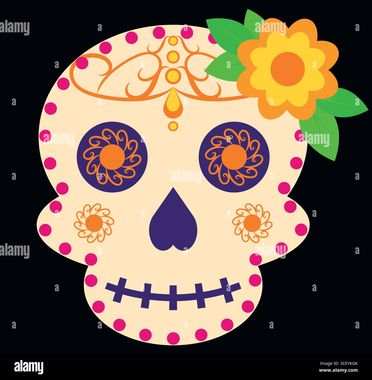 Dia de Muertos Sugar Skull with Flowers Mexican Day of the Dead ...