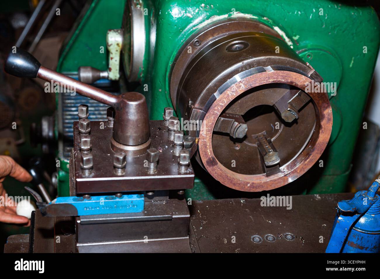 Turning a steel billet on a lathe with a cutter Stock Photo - Alamy
