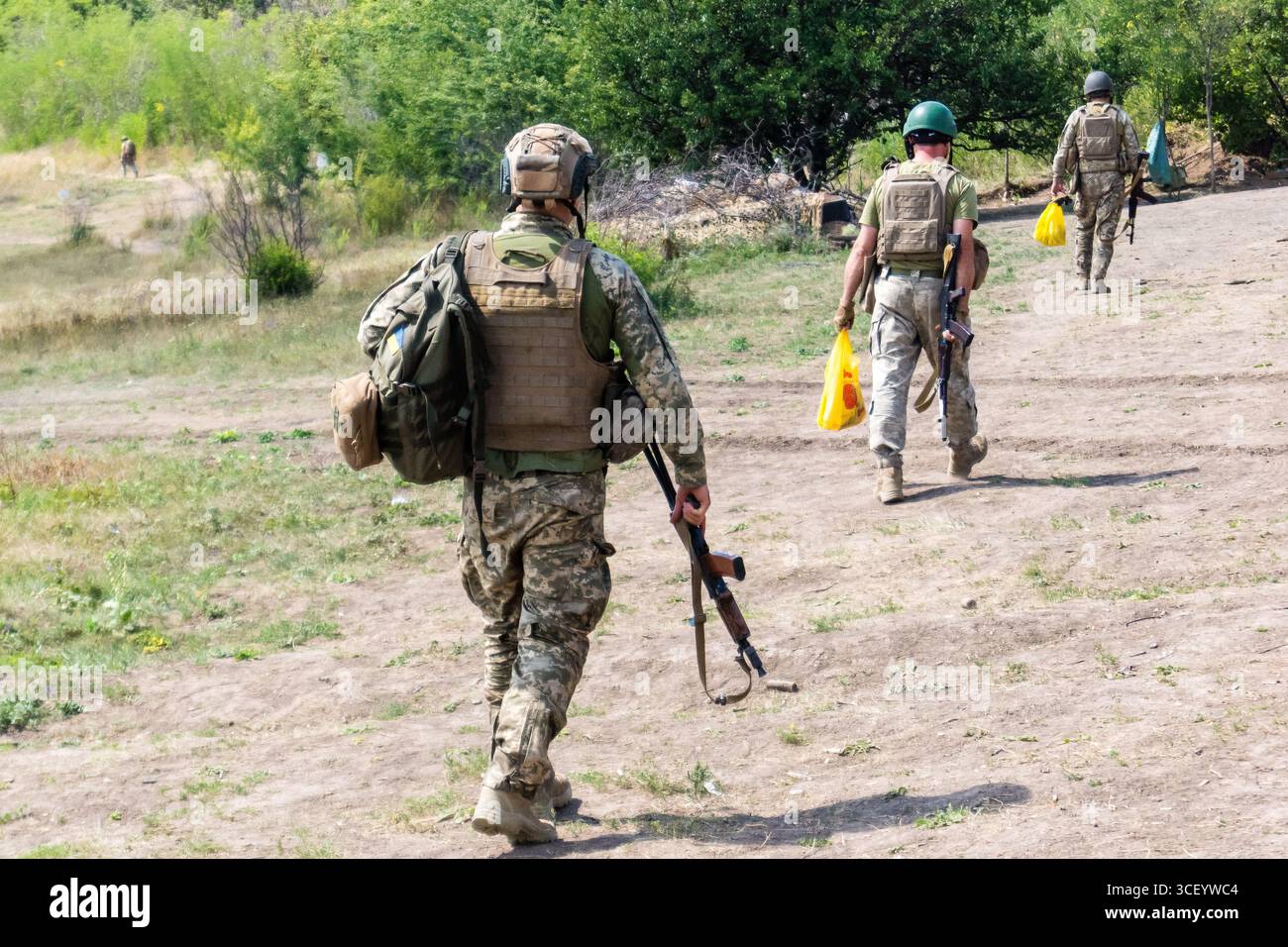 Donbass, Ukraine, August 16, 2025 Ukrainian soldiers train in various ...