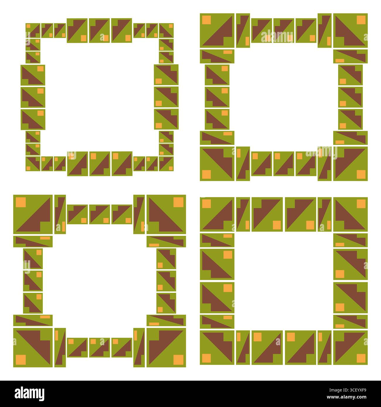 Quilt square pattern. Patchwork frame set. Colorful layered shapes. Stock Vector