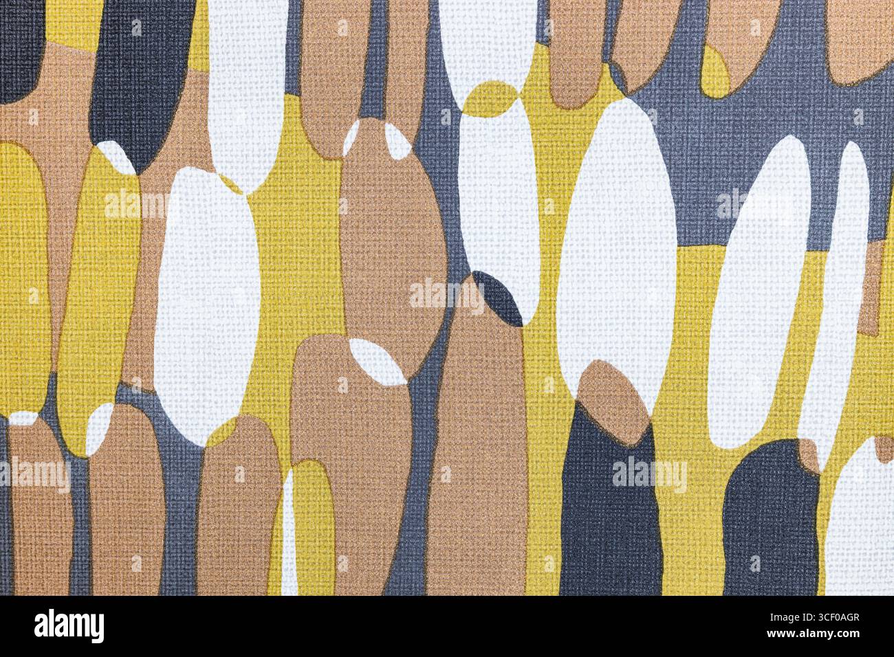 Retro Geometric Textile Pattern in Mustard, Gray, White and Tan, Organic Elongated Ovals Stock Photo