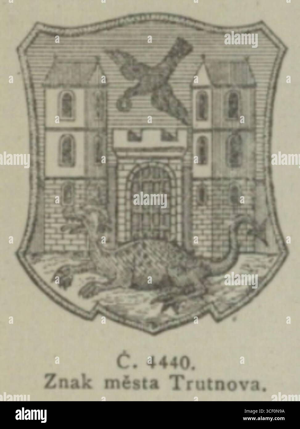 The emblem of Trutnov from 1906, representing the town’s historical identity in the Czech Republic. Stock Photo