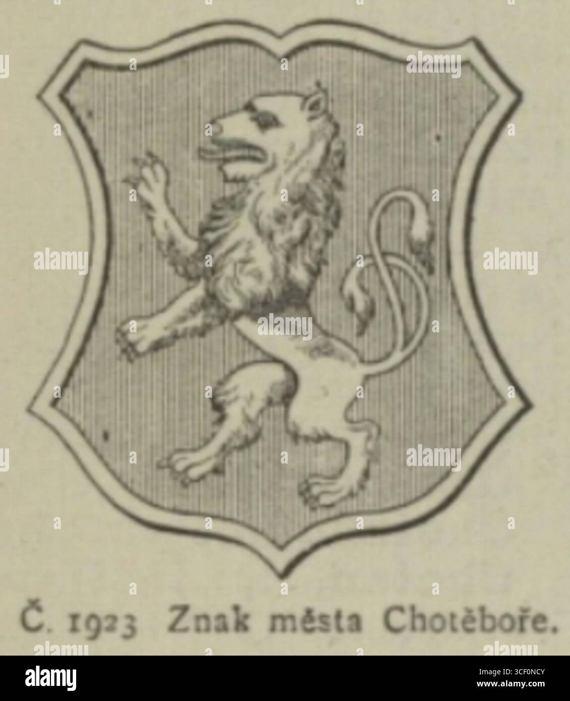 This image shows the coat of arms of Chotboe, dating from 1923. The emblem represents the city’s historical identity and local heritage. Stock Photo