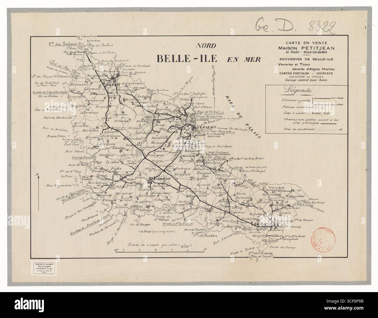 This map of Belle-Ile-en-Mer, published in 1926, shows the detailed ...