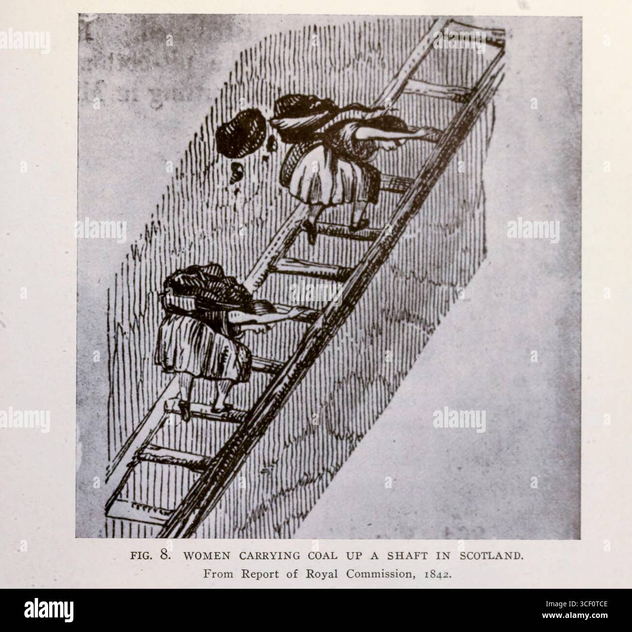 WOMEN CARRYING COAL UP A SHAFT IN SCOTLAND. From Report of Royal Commission, 1842. from the Article THE COAL-MINING INDUSTRY OF THE UNITED KINGDOM. HISTORICAL REVIEW OF THE DEVELOPMENT OF BRITISH COAL-MINING.By R. A. S. Redmayne. from The Engineering Magazine Devoted to Industrial Progress Volume XXVI October 1903 - March 1904 The Engineering Magazine Co Stock Photo