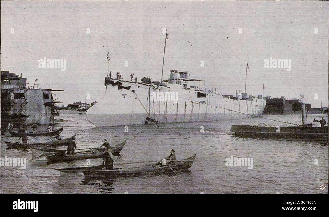 Vulkan Se Rice This photo shows the SMS Lübeck after its launch on March 26, 1904, at ...