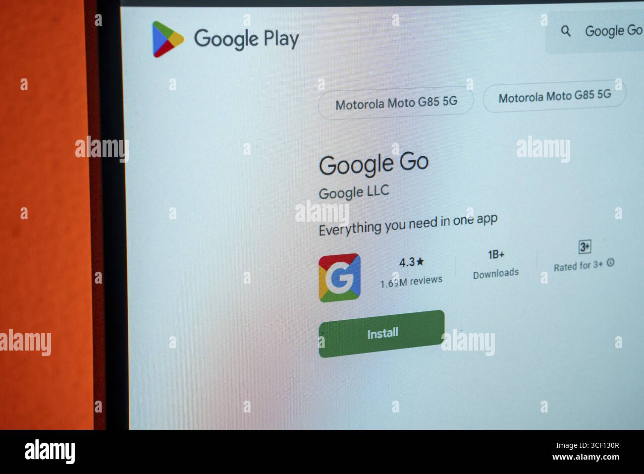 Google Go app page on Google Play Store, showing install button and app ...