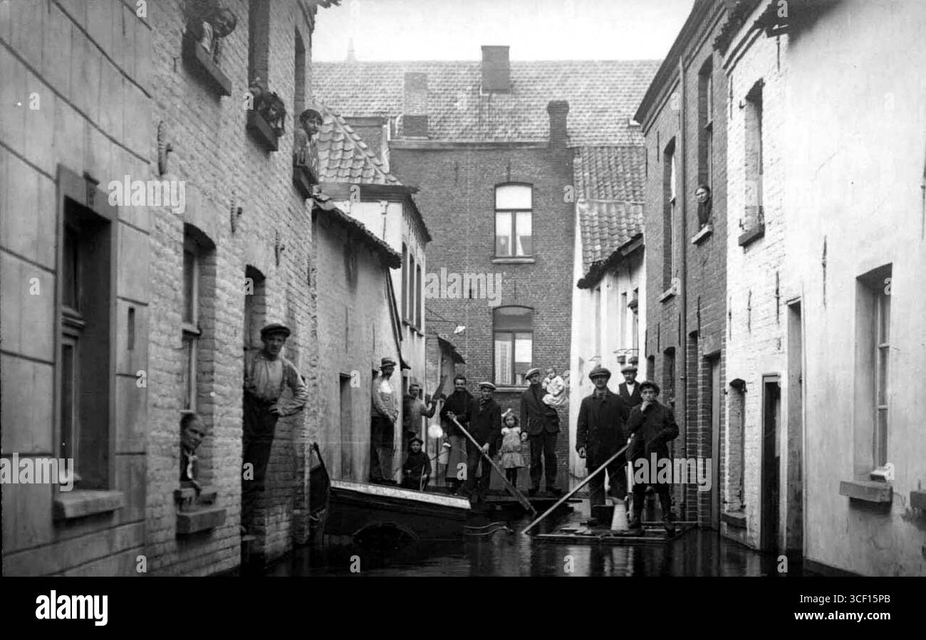 A photo of the Maas River flooding in Venlo in January 1920, taken from ...