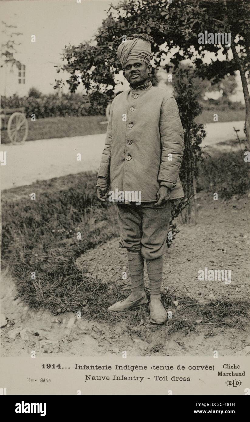 A postcard from World War I showing an Anglo-Indian infantry soldier in ...