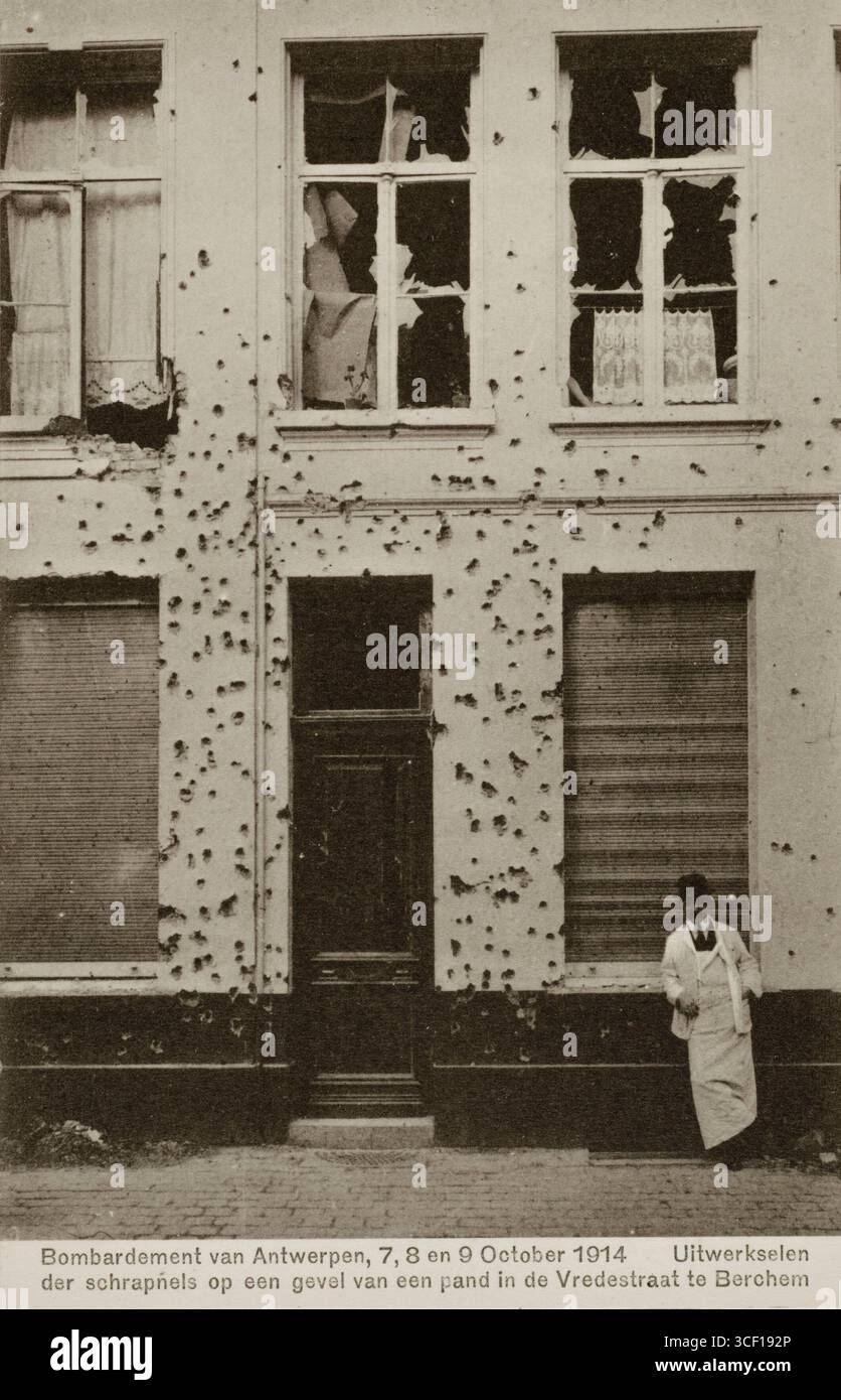 Damage Types Shrapnel A World War I postcard from the October 7-9, 1914 bombardment of ...