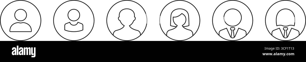 Rounded User Profile Avatar Line Icon Set. Circle Frame Human Icons for ...