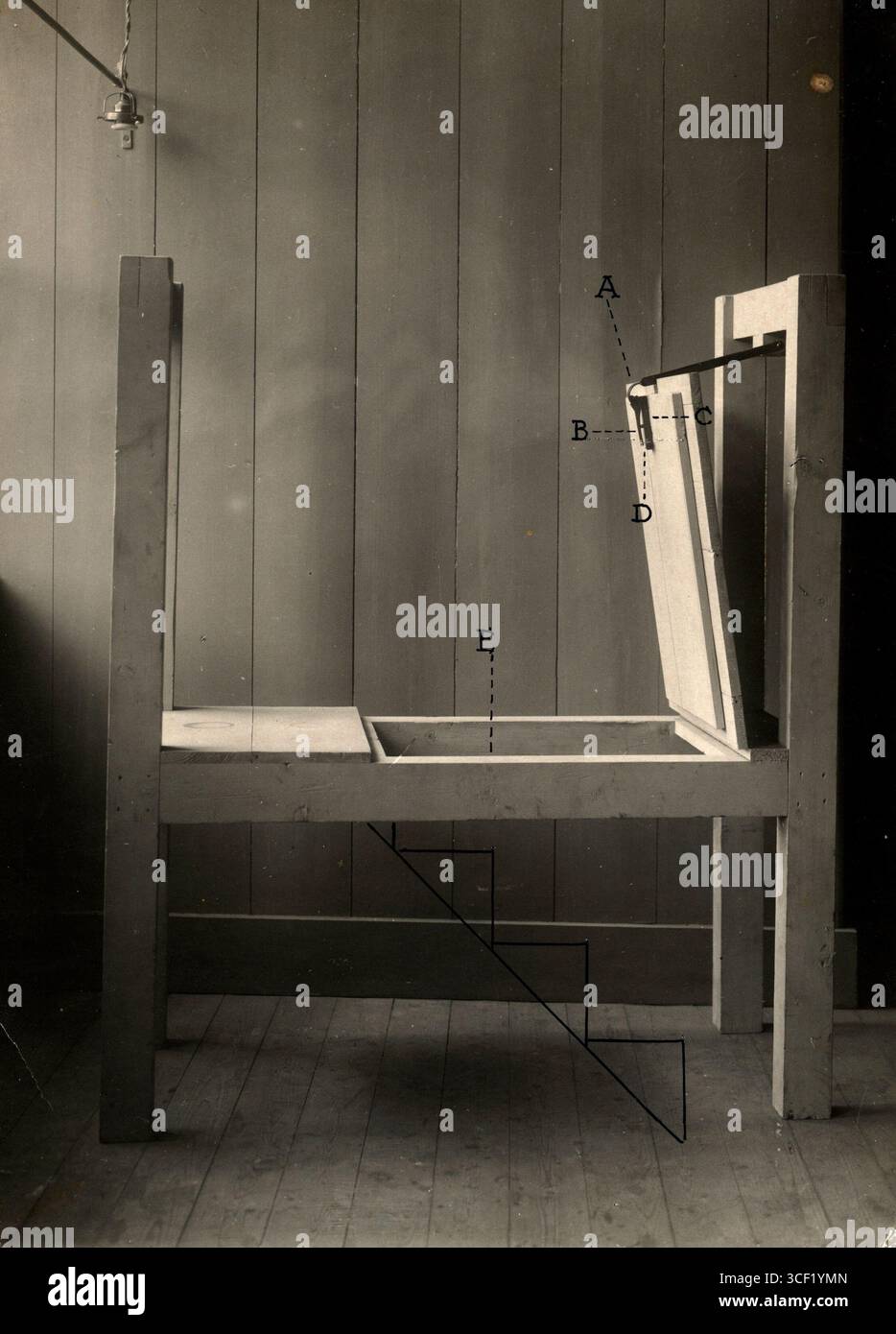The fire escape ladder and emergency exits with a door or hatch closure ...