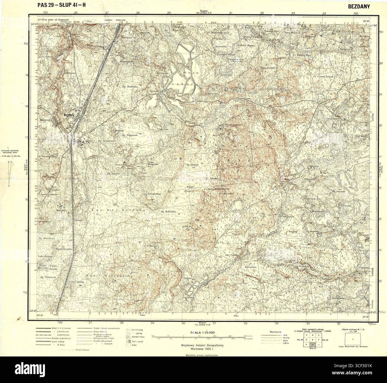This is a 1932 WIG map of Bezdany, showing detailed geographical and ...