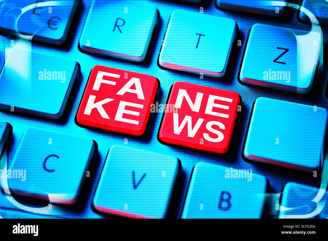Fake News lettering on computer keys, photomontage Stock Photo