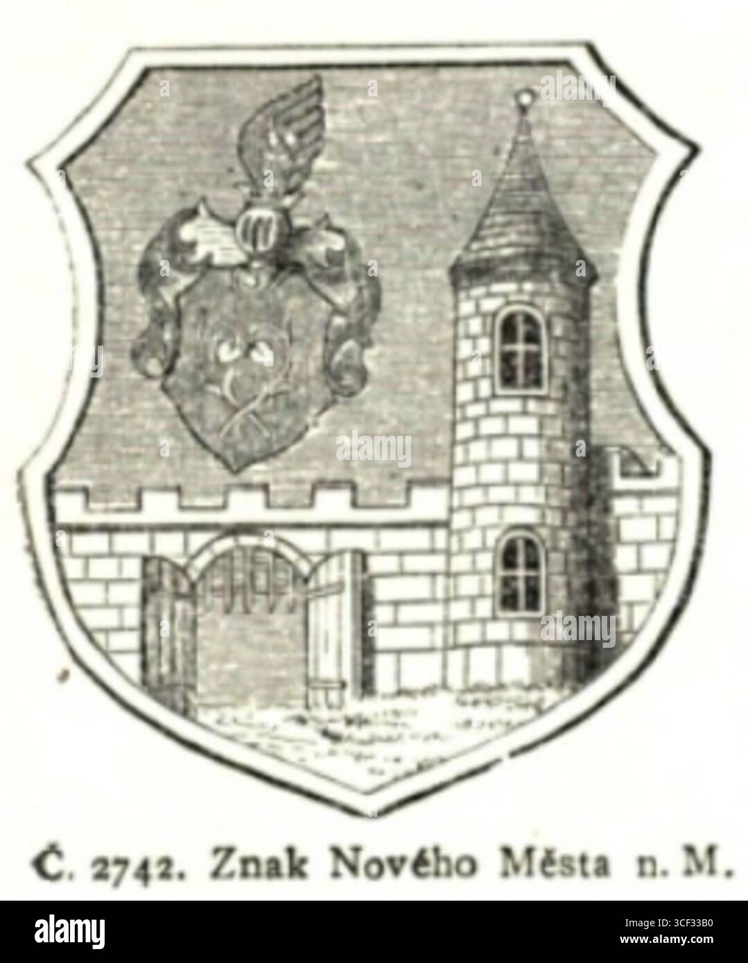 A symbol or coat of arms from Nové Mesto nad Metují, dated 1901, reflecting regional heritage and historical identity in Czech Republic. Stock Photo