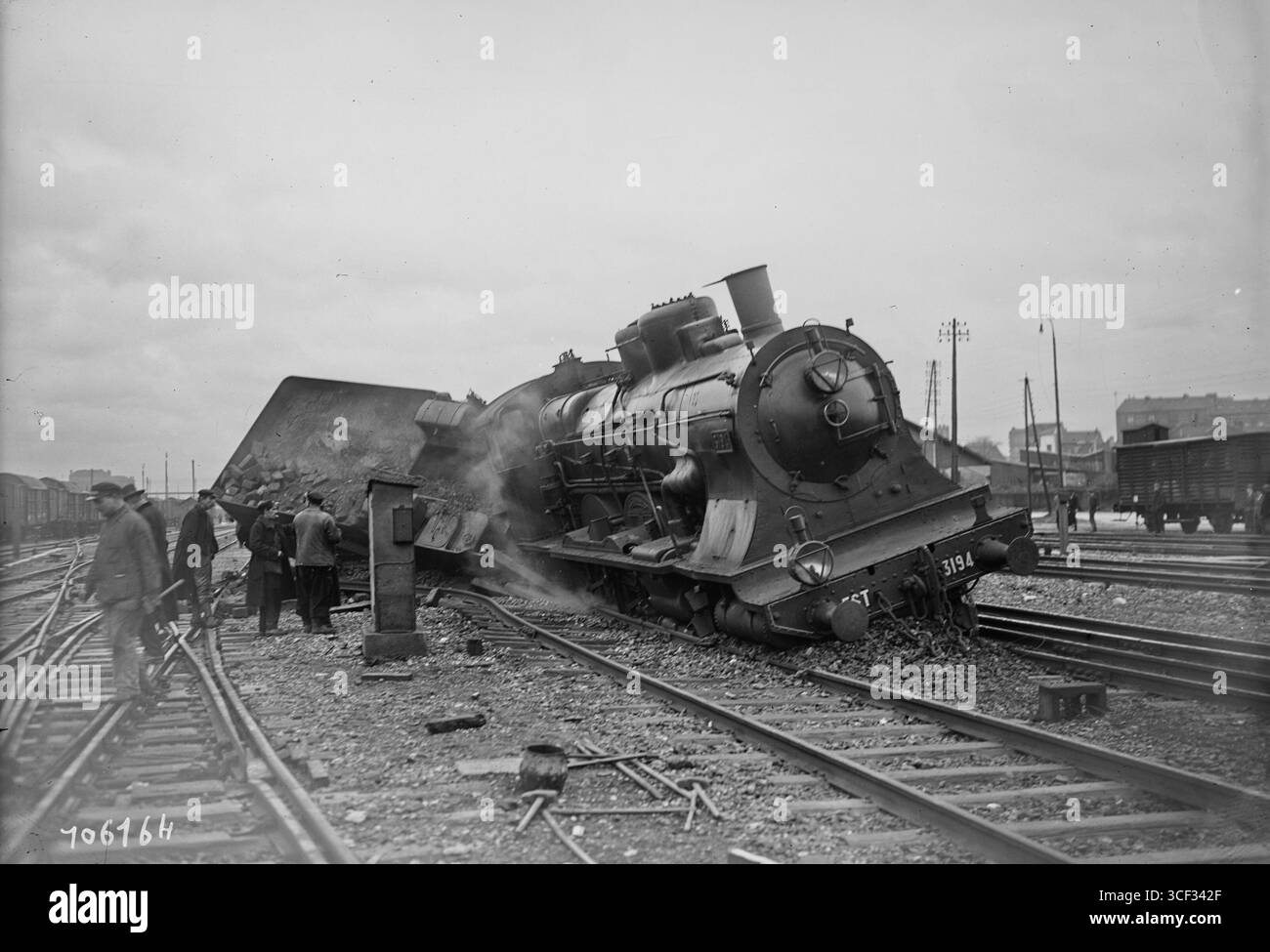 The Noisy railway disaster on December 22, 1925, is captured here, showing the front of the train involved. The crash caused significant casualties and damage. Stock Photo