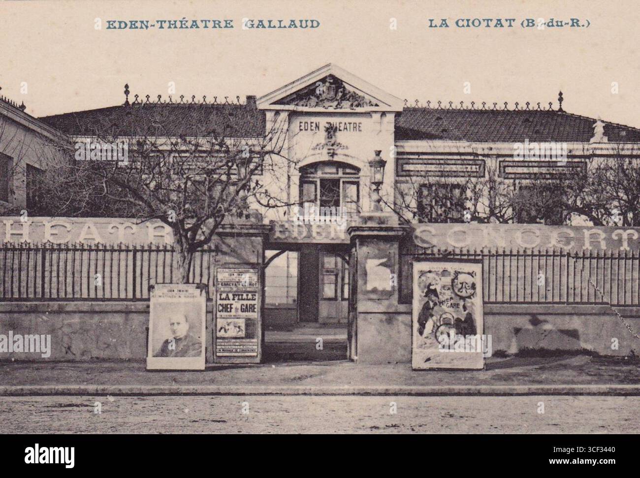 The Eden Théâtre in La Ciotat, France, at the beginning of the 20th century. Known as the birthplace of cinema, this theatre was used for the first public screening of the Lumière brothers’ films. Stock Photo