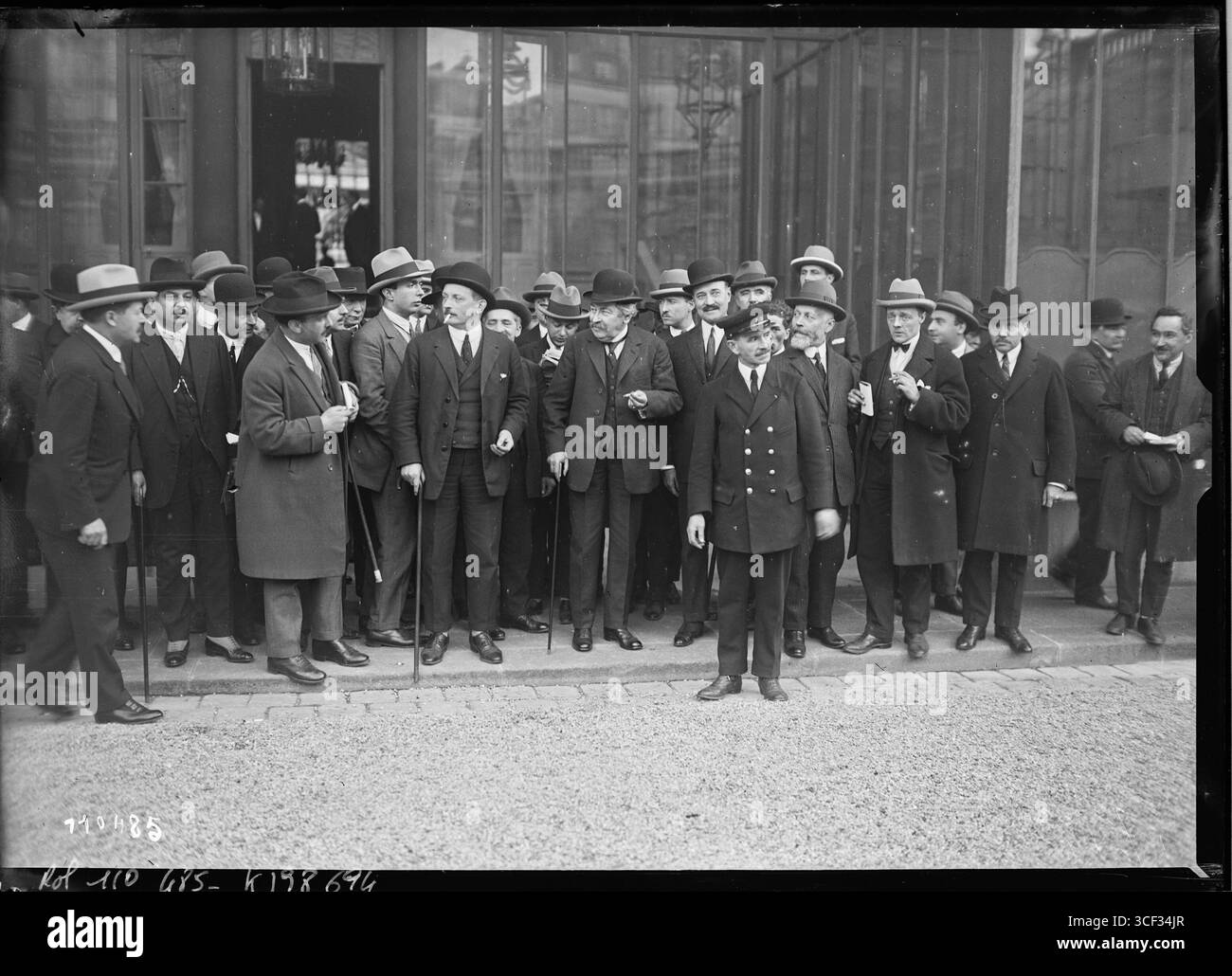 This press photograph from June 15, 1926, shows French ministers Briand, Painlevé, Daniélou, and Laval exiting the Élysée Palace during a political crisis in France. Stock Photo