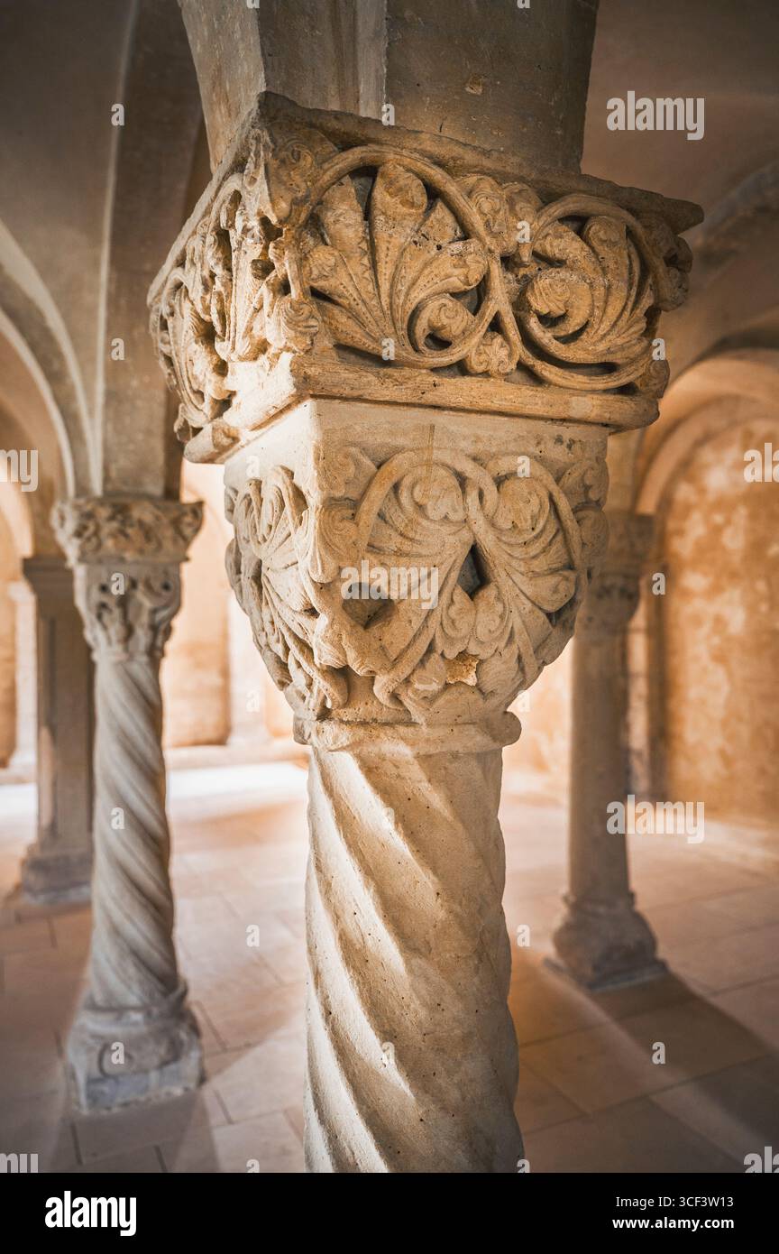 Romanesque Column Frame Romanesque column in the crypt of Konradsburg Castle in Ermsleben ...