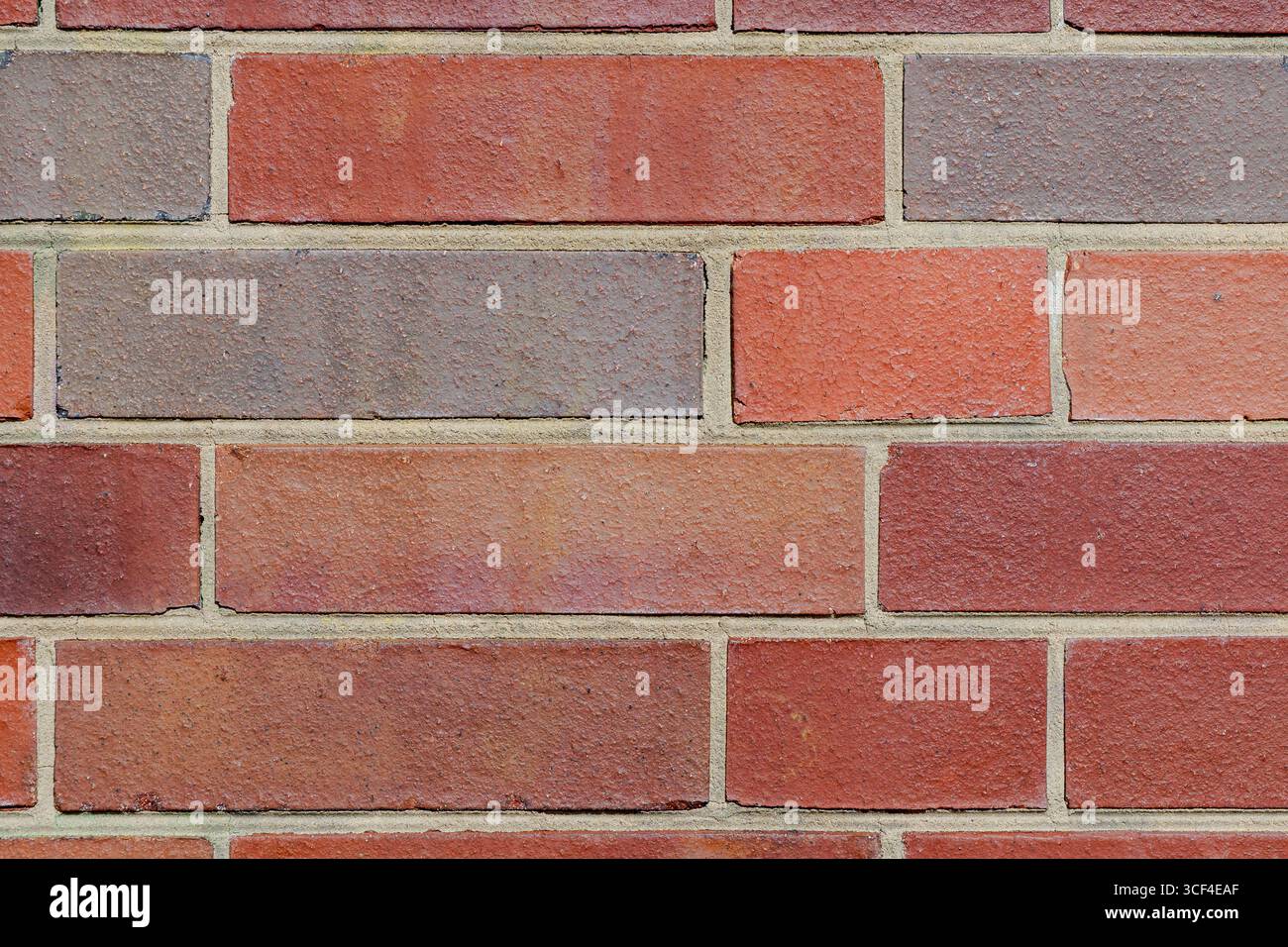Bright and consistent brick pattern with sandy-colored mortar and yellow stains. Stock Photo