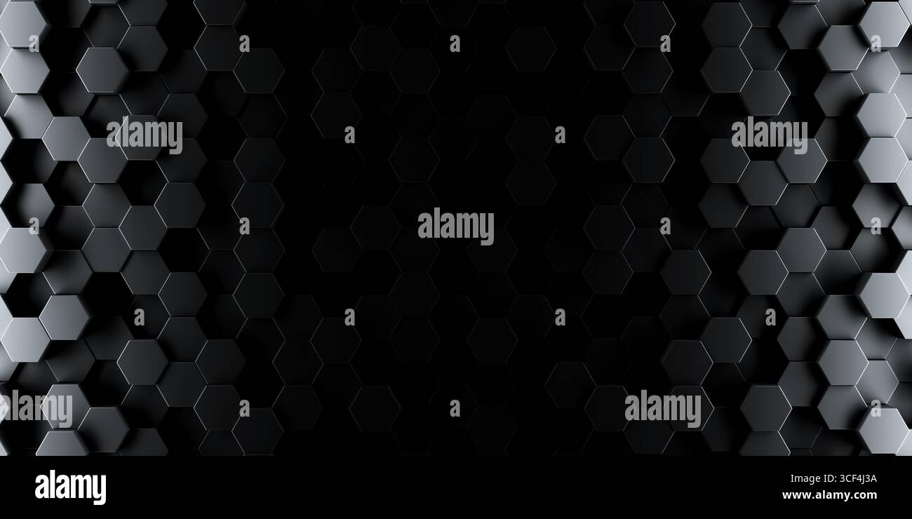 Dark hexagon wallpaper or background - 3d render Stock Photo
