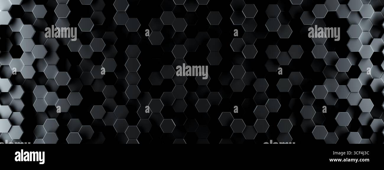 Dark hexagon wallpaper or background - 3d render Stock Photo