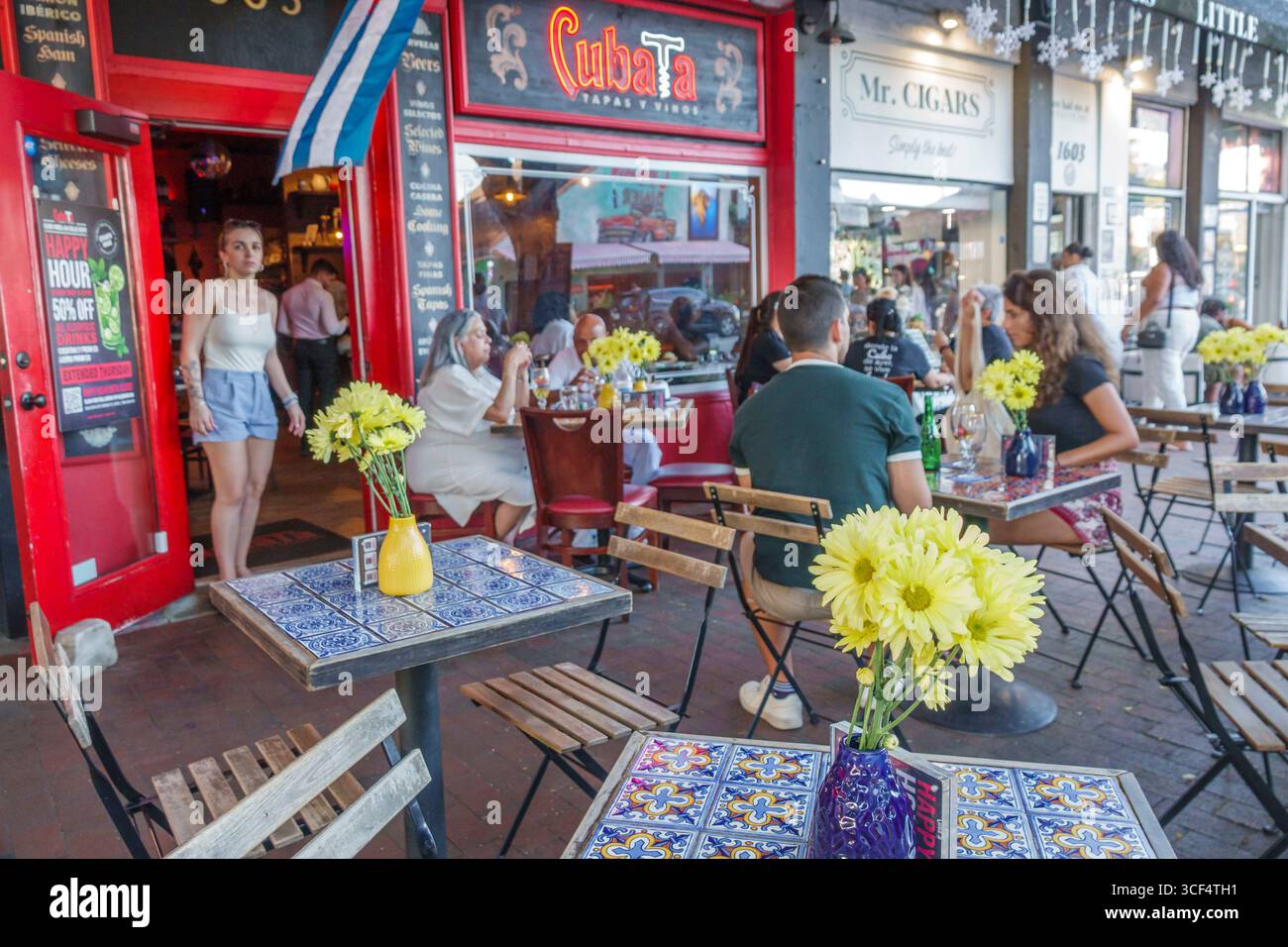 Miami Florida,Little Havana neighborhood,8th Street Calle Ocho,Viernes Culturales,Cultural Fridays,monthly event,Cuban Hispanic,Cubata Tapas y Vinos r Stock Photo