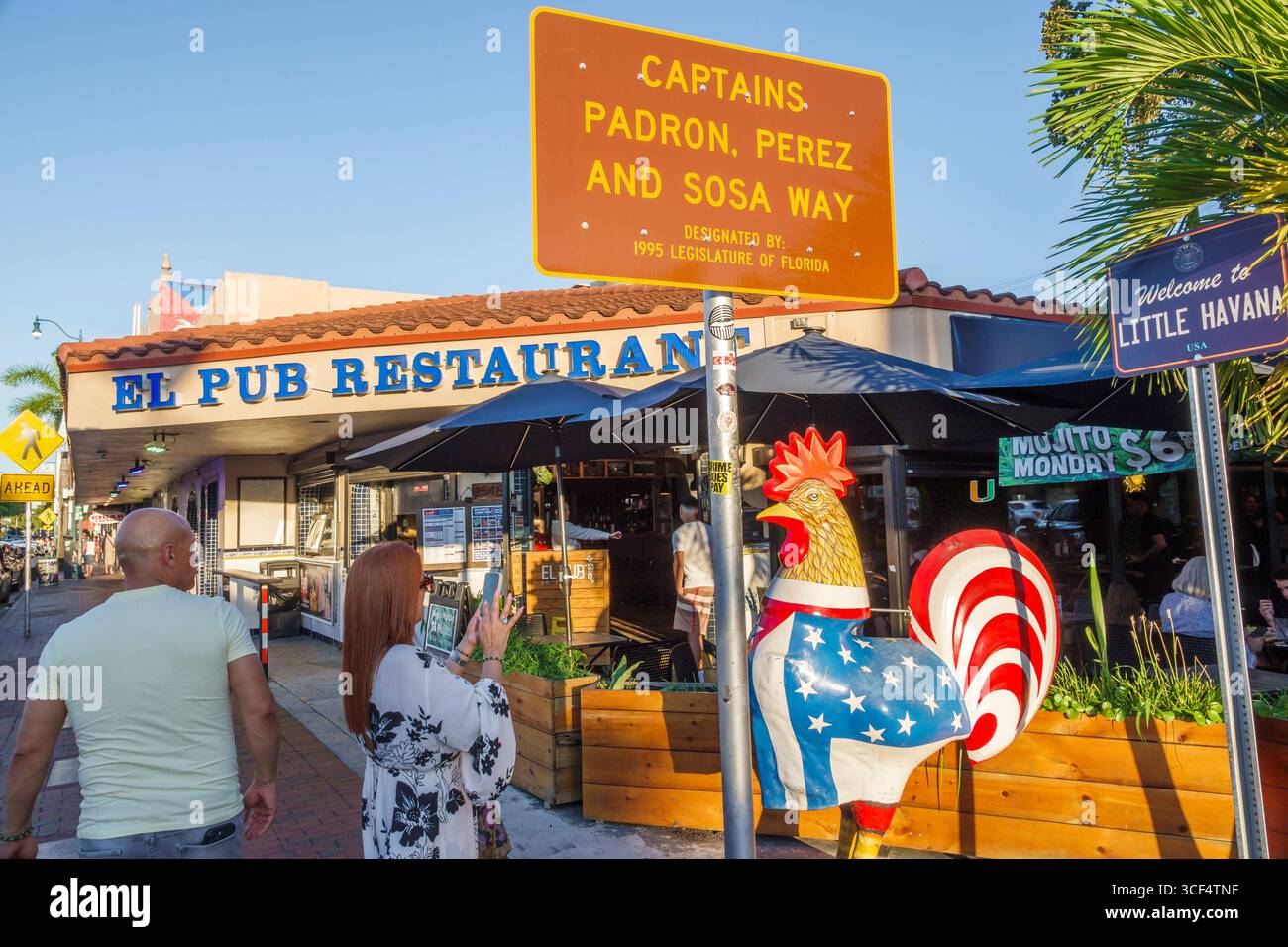 Miami Florida,Little Havana neighborhood,8th Street Calle Ocho,Viernes Culturales,Cultural Fridays,monthly event,Cuban Hispanic,El Pub Restaurant exte Stock Photo