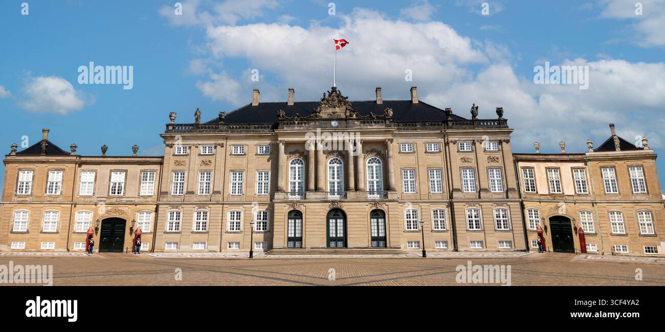 Panoramic view of one of the four rococo palaces that make up the Royal palace Amalienborg in Copenhagen, Denmark, residence Danish royal family. Stock Photo