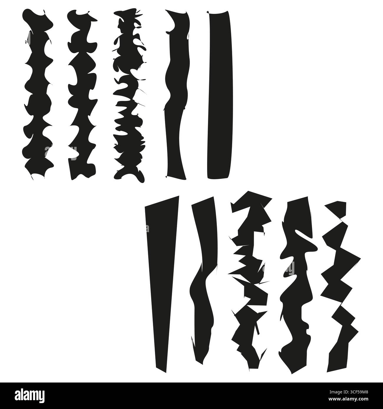 Vertical stripe patterns. Abstract wavy forms. Black white Vector. Distorted line elements. Stock Vector