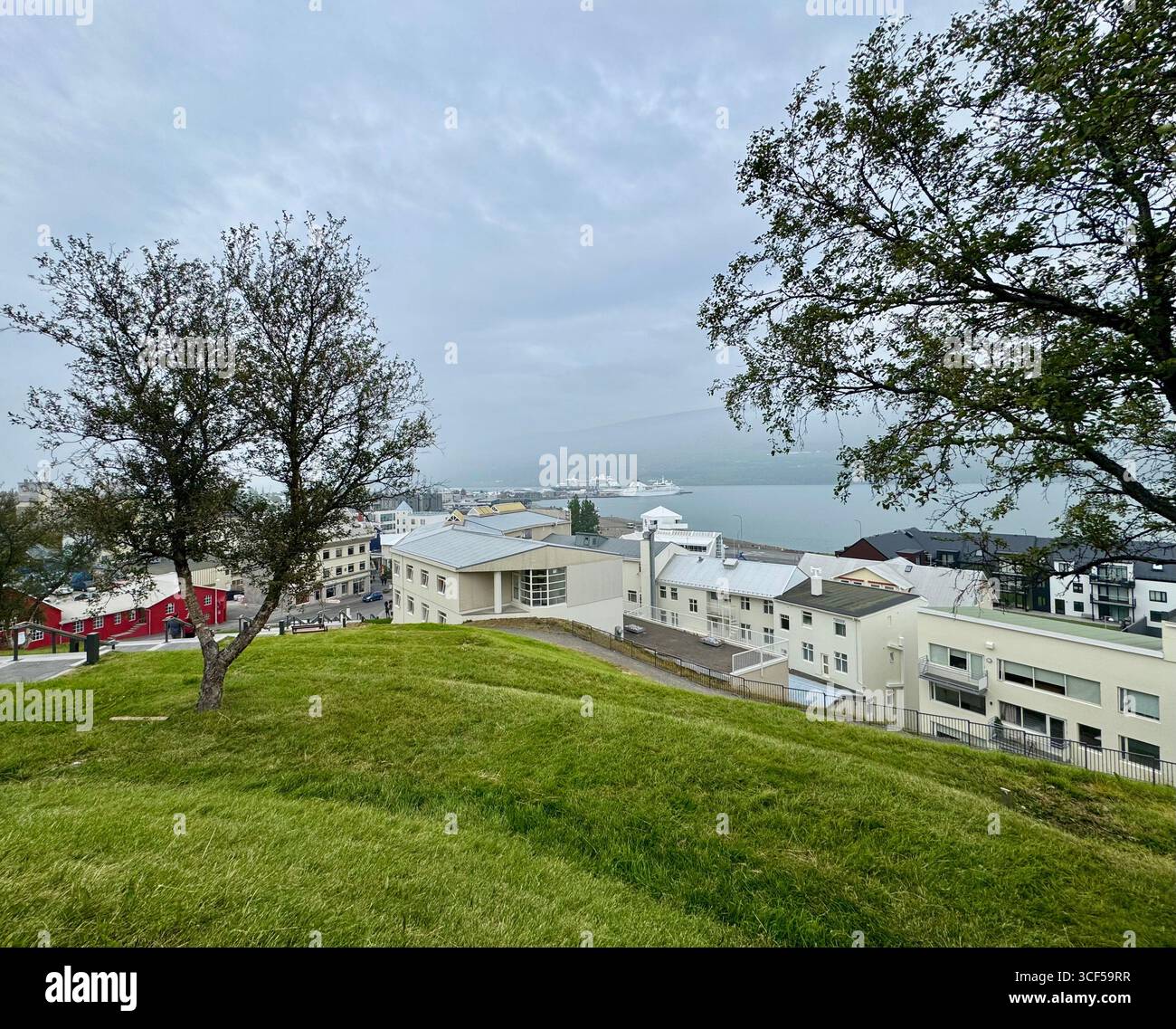View from the top of the hill where Akureyrarkirkja (Church of Akureyri) is located. - Smartphone Captured Stock Image