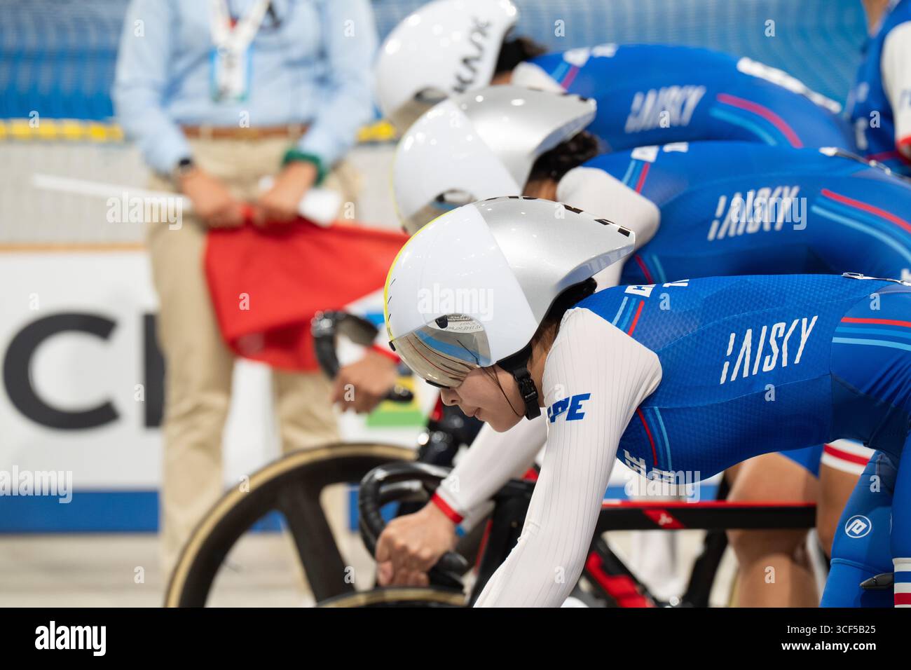 Hui Li Liu, Yun Han Lo, Ying Hsien Chen from Chinese Taipei team sprint ...