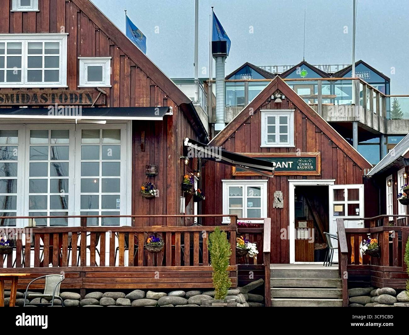 Buidling on Hafnarstétt street at the harbor of Husaivk. - Smartphone Captured Stock Image